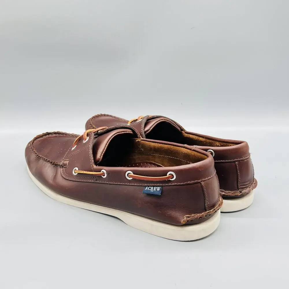 J Crew Shoes Mens 13 Brown Leather 2 Eye Boat Moc Toe Casual Comfort Nautical